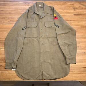 WWII US Army Wool Field Shirt, 1940s Enlisted Uniform, OD Button Front, 1 Owner